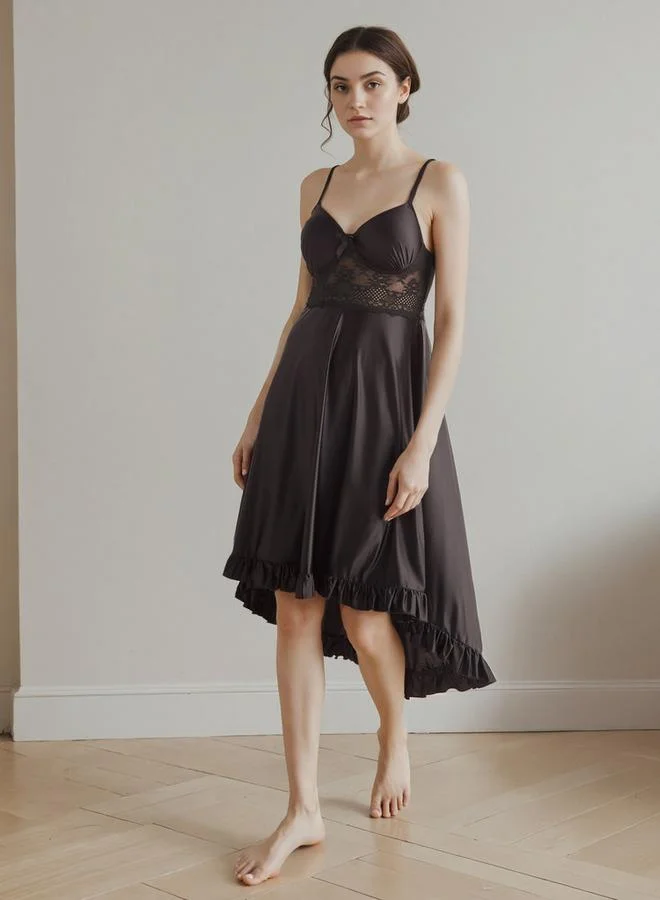 Splash FAV Lace Panel Asymmetric Bridal Night Gown with Robe