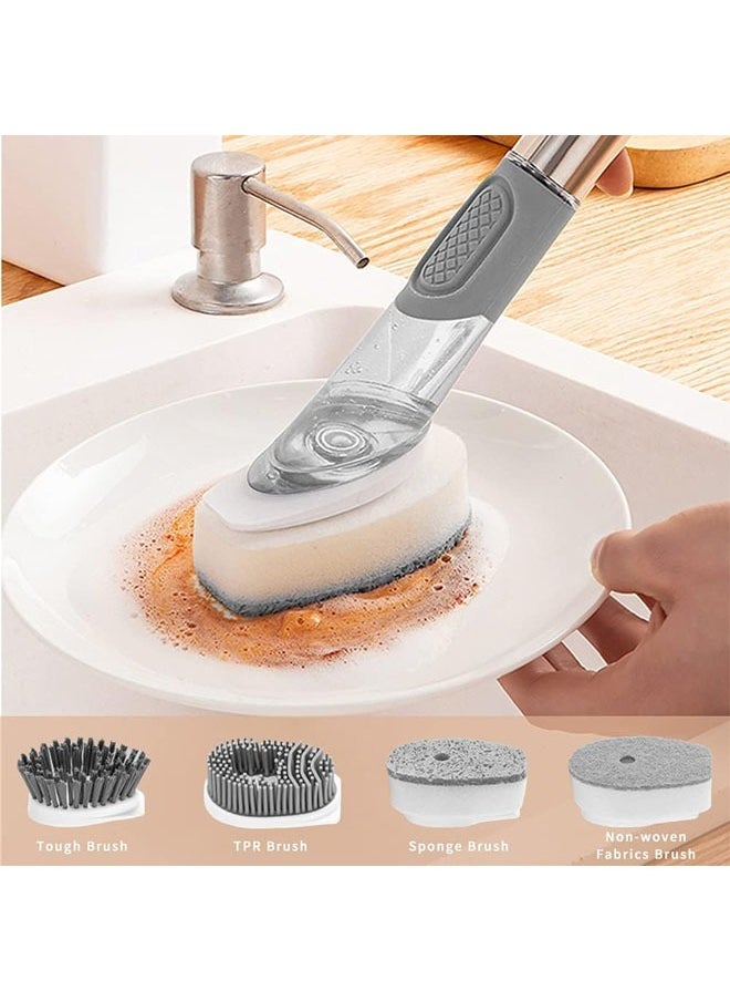 Hihonor Dish Cleaning Brush, Soap Dispensing Dish Brush Set with 4 Replacement Heads and Storage Holder, Kitchen Scrub Brush for Dish Pot Pan Sink Cleaning (Grey)  - Image 4