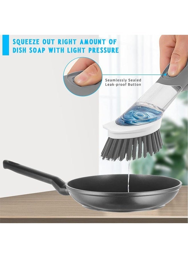 Hihonor Dish Cleaning Brush, Soap Dispensing Dish Brush Set with 4 Replacement Heads and Storage Holder, Kitchen Scrub Brush for Dish Pot Pan Sink Cleaning (Grey)  - Image 2