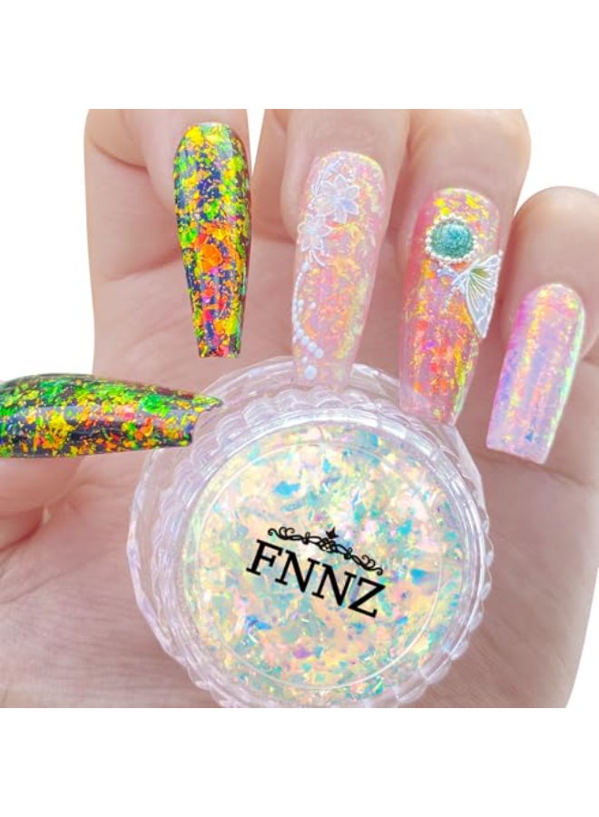 FNNZ Unicorn Chameleon Flake Aurora Unichrome Mermaid Iridescent Nail Foil Confetti Opal Nail Art Glitter Sequins Decoration for Home DIY Nail Salon Manicure Twilight Grove - Image 1