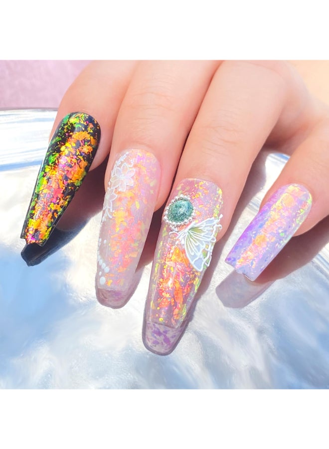 FNNZ Unicorn Chameleon Flake Aurora Unichrome Mermaid Iridescent Nail Foil Confetti Opal Nail Art Glitter Sequins Decoration for Home DIY Nail Salon Manicure Twilight Grove - Image 4