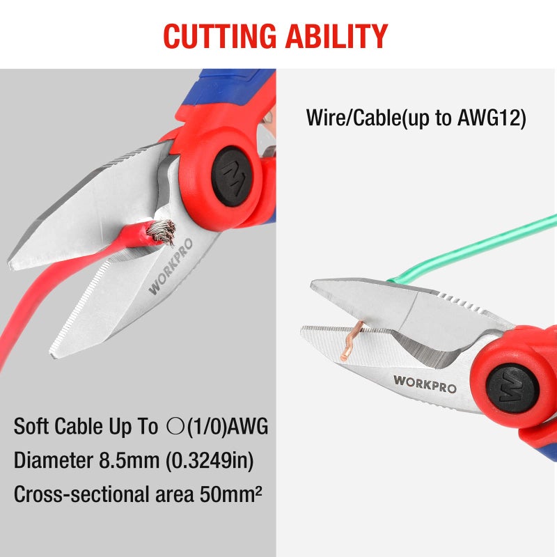 WORKPRO WORKPRO Stainless Electricians Scissors, 6.4" Professional Electrician Shears with Wire Stripper for Soft Cable (Not Suitable for Diving Use)  - Image 2