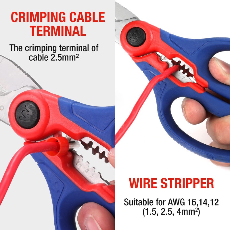 WORKPRO WORKPRO Stainless Electricians Scissors, 6.4" Professional Electrician Shears with Wire Stripper for Soft Cable (Not Suitable for Diving Use)  - Image 3