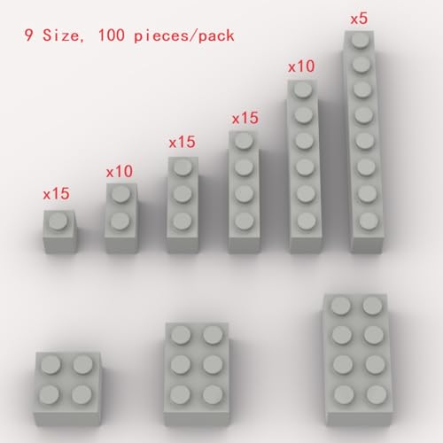 YUJHITP 100 Piece Light Gray Bricks Bulk Assortment Pack 9 Size Light Grey Classic Building Blocks Bricks Compatible with Lego Parts and PiecesColor Light Gray - Image 5