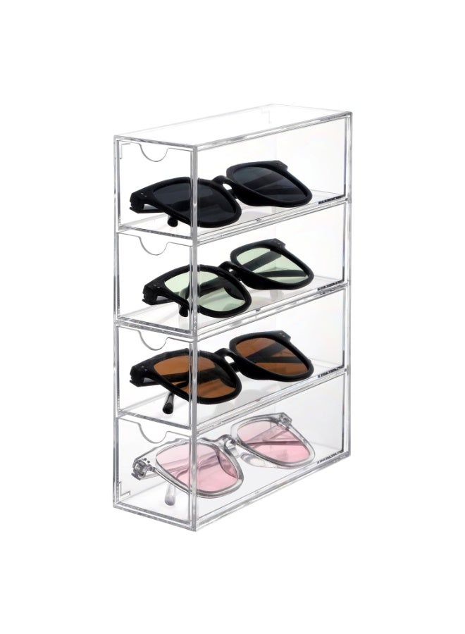 Clear Sunglasses Organizer Storage for Women, Stackable Acrylic Drawers Sunglasses Storage Organizer for Bathroom, Dorm, Desk, Countertop, 4 Drawers - Image 1