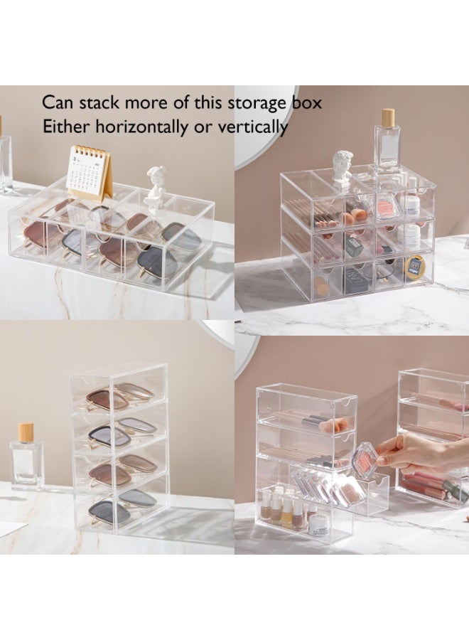 Clear Sunglasses Organizer Storage for Women, Stackable Acrylic Drawers Sunglasses Storage Organizer for Bathroom, Dorm, Desk, Countertop, 4 Drawers - Image 2
