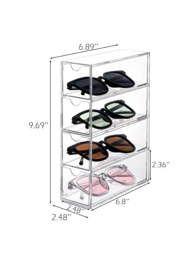 Clear Sunglasses Organizer Storage for Women, Stackable Acrylic Drawers Sunglasses Storage Organizer for Bathroom, Dorm, Desk, Countertop, 4 Drawers - Image 3