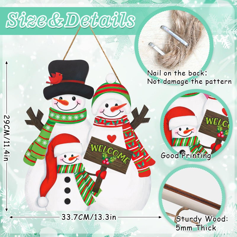 وولاين Whaline Winter Snowman معلقة خشبية علامة عيد الميلاد عائلة ثلج ترحيب علامة الخشب علامة ديكور باب عيد الميلاد لجدار الشرفة في الهواء الطلق داخلي - Image 2