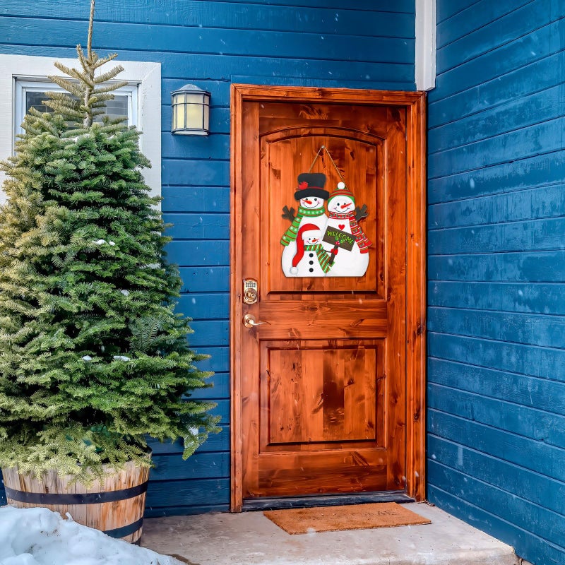وولاين Whaline Winter Snowman معلقة خشبية علامة عيد الميلاد عائلة ثلج ترحيب علامة الخشب علامة ديكور باب عيد الميلاد لجدار الشرفة في الهواء الطلق داخلي - Image 3