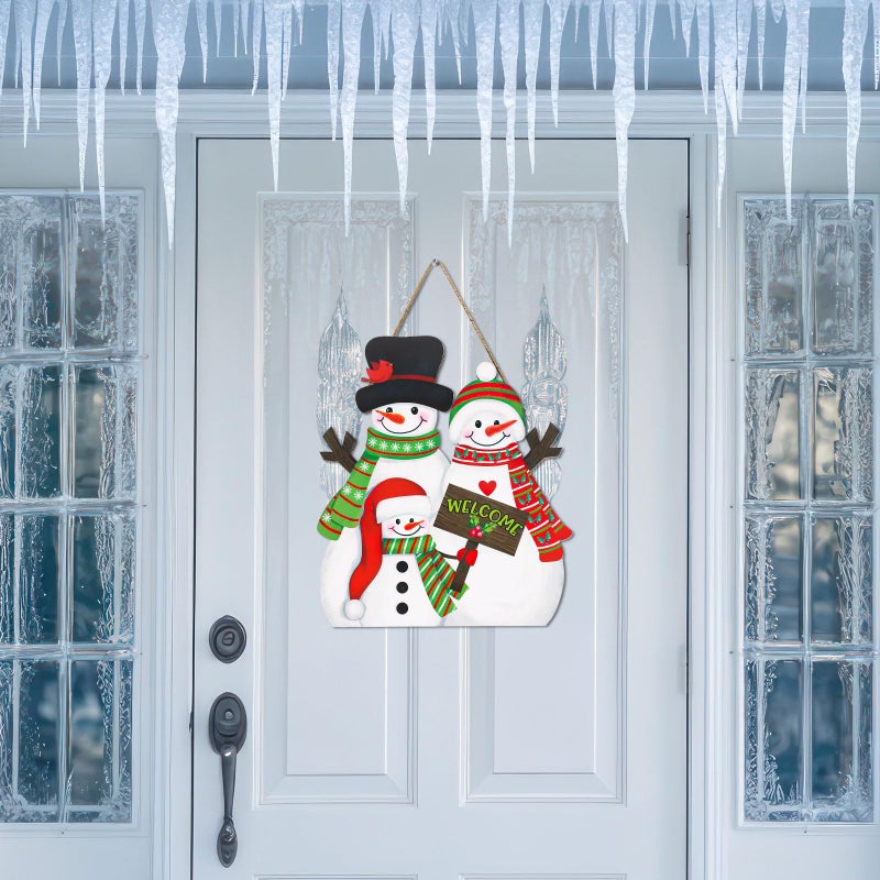وولاين Whaline Winter Snowman معلقة خشبية علامة عيد الميلاد عائلة ثلج ترحيب علامة الخشب علامة ديكور باب عيد الميلاد لجدار الشرفة في الهواء الطلق داخلي - Image 5