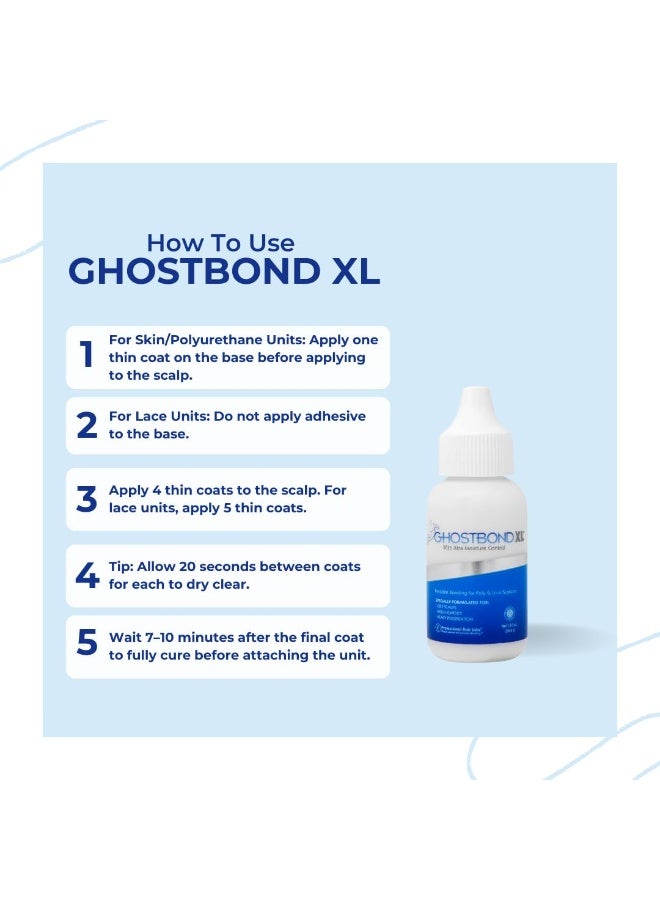 جوست بوند GHOSTBOND XL لاستبدال الشعر اللاصق 1.3oz- الغراء الغير مرئي لربط الباركورات: مقاومة للماء والزيت ، غير سامة ، خفيفة الحفاظ على قطعة الشعر البولي والدنتيل الآمنة والطبيعية ، والبركورات وأنظمة التوبي - Image 2