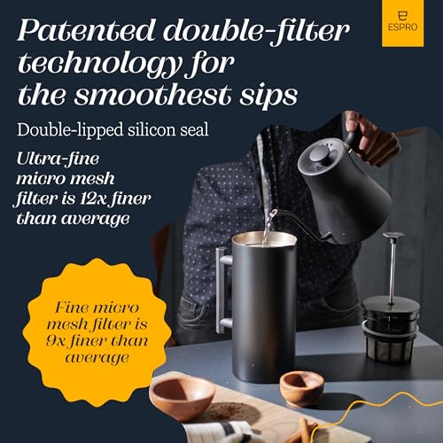 ESPRO P6 32 Ounces French Press Coffee Maker, Double Walled Stainless Steel Insulated, Matte Black - Image 5