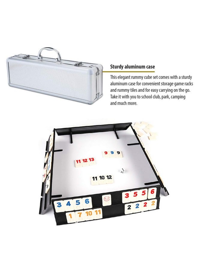 106 Rummy Tiles Game, Rummy Cube Sets Travel Game Outlasting Color With Aluminum Case & 4 Anti-Skid Durable Trays. Board. 106 Tile, 4 Players. Deluxe Edition.