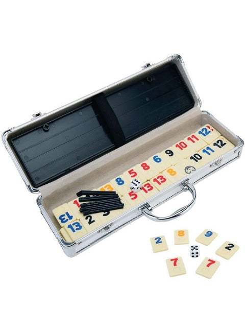 106 Rummy Tiles Game, Rummy Cube Sets Travel Game Outlasting Color With Aluminum Case & 4 Anti-Skid Durable Trays. Board. 106 Tile, 4 Players. Deluxe Edition.