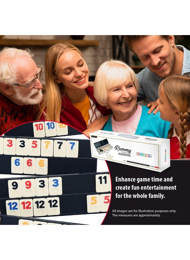 106 Rummy Tiles Game, Rummy Cube Sets Travel Game Outlasting Color With Aluminum Case & 4 Anti-Skid Durable Trays. Board. 106 Tile, 4 Players. Deluxe Edition.