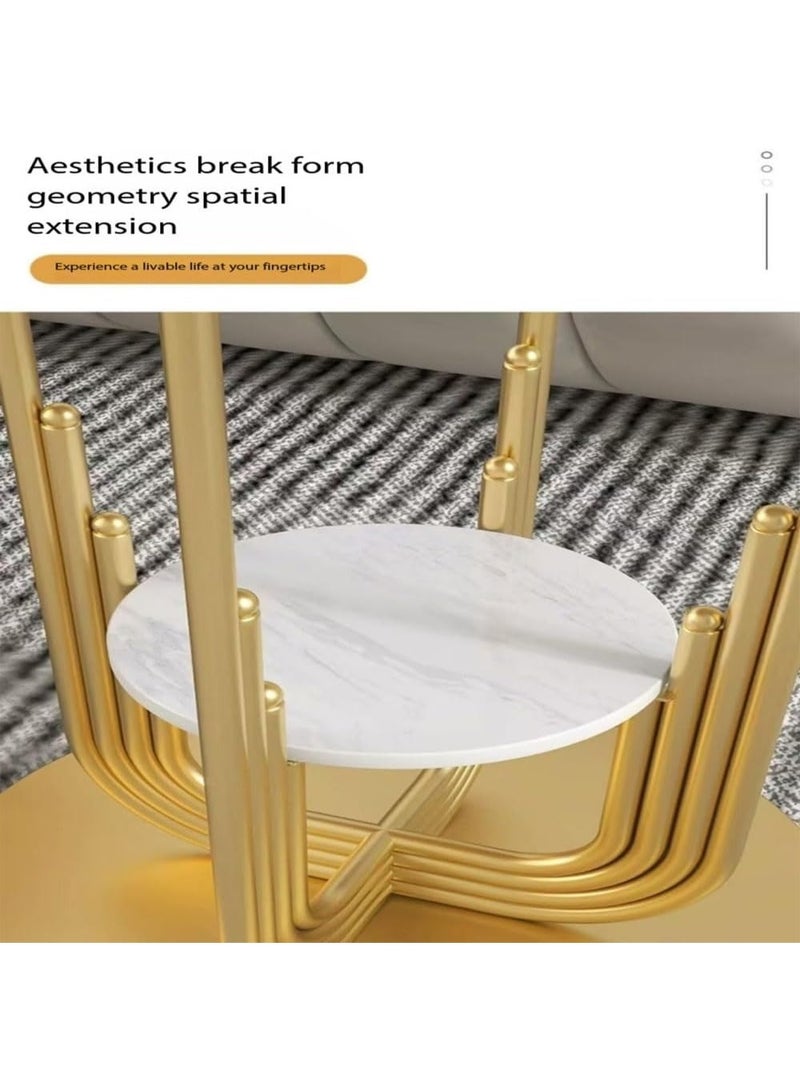 سي آند سي هوم طاولة قهوة دائرية عصرية بتصميم مزدوج المستويات - طاولة جانبية بسطح رخامي مع رف تخزين مدمج، طاولة مركزية معاصرة لغرفة المعيشة، طاولة جانبية للأريكة للمكتب المنزلي، الصالة وديكور الشقة (50×60 سم) - Image 5