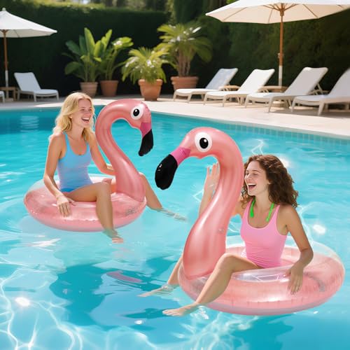 Oiuros 2PCS Flamingo Inflatable Pool Floats Adult Kids, Glitters Translucent Inflatable Pool Float for Kids Ages 6+, Fun Beach Floaties Summer Water Party Supplies（2 Size） - Image 4