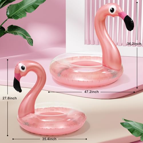 Oiuros 2PCS Flamingo Inflatable Pool Floats Adult Kids, Glitters Translucent Inflatable Pool Float for Kids Ages 6+, Fun Beach Floaties Summer Water Party Supplies（2 Size） - Image 2