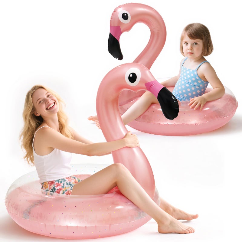 Oiuros 2PCS Flamingo Inflatable Pool Floats Adult Kids, Glitters Translucent Inflatable Pool Float for Kids Ages 6+, Fun Beach Floaties Summer Water Party Supplies（2 Size） - Image 3