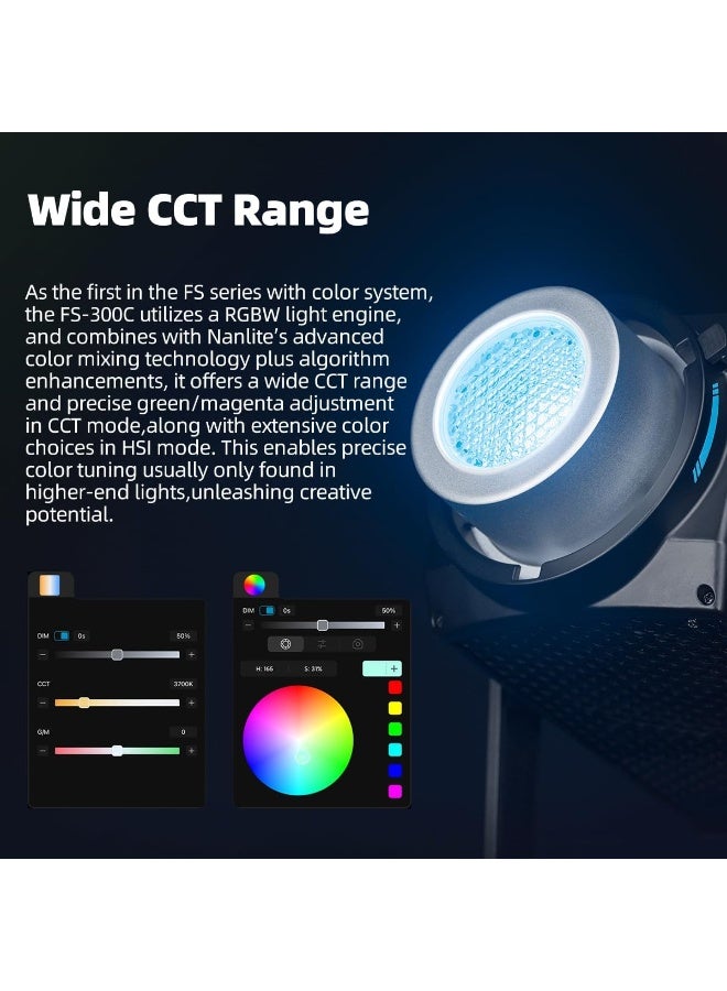Nanlite FS-300C LED RGBW Spot Light – 300W Full-Color Studio Video Light With RGBWW Technology, Bowens Mount, App Control And Professional Cinematic Lighting Effects - Image 3