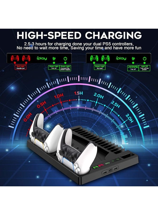 PS5 Vertical Stand with Controller Charging Station & Suction Cooling Fan, Dual Controller Charger Station, PS5 Gaming Accessories for PS5 - Image 2
