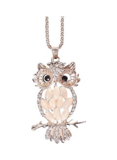 Elegant Rhinestone Faux Opal Inlay Owl Pendant Necklace