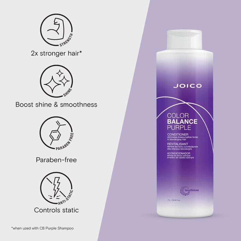 Joico Color Balance Purple Conditioner | For Cool Blonde, Gray Hair | Eliminate Brassy Yellow Tones | Boost Color Vibrancy & Shine | UV Protection | With Rosehip Oil & Green Tea Extract | 33.8 Fl Oz - Image 3