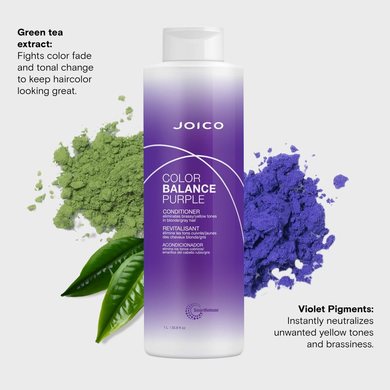 Joico Color Balance Purple Conditioner | For Cool Blonde, Gray Hair | Eliminate Brassy Yellow Tones | Boost Color Vibrancy & Shine | UV Protection | With Rosehip Oil & Green Tea Extract | 33.8 Fl Oz - Image 5