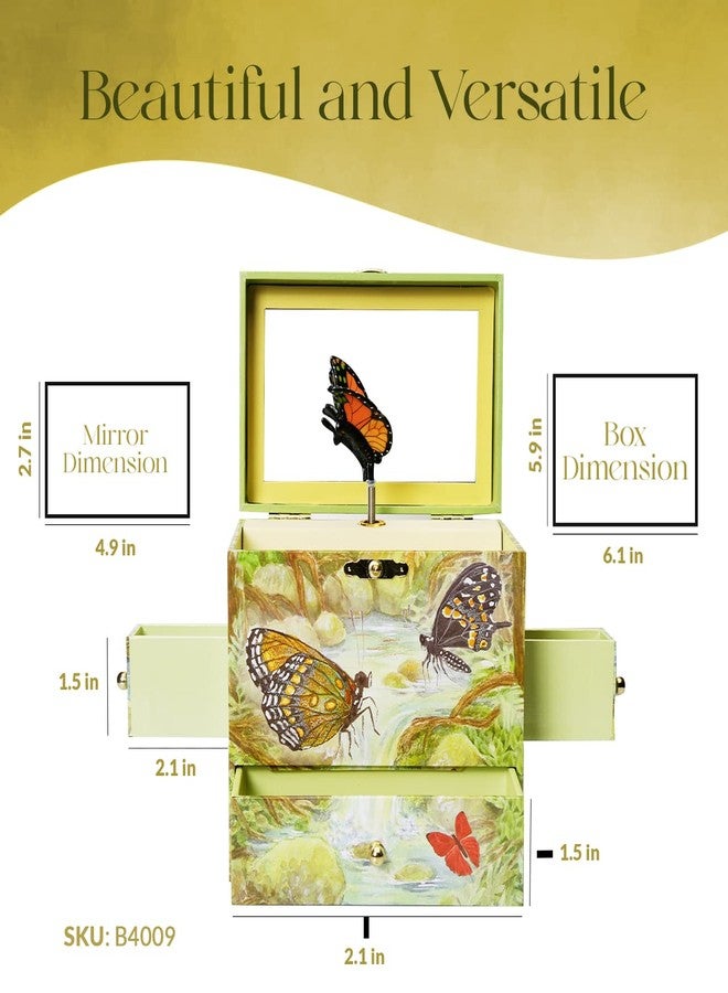 Enchantmints Monarch Butterfly Musical Jewelry Box Butterfly Spins to Music 4 Pullout Drawers - Image 5