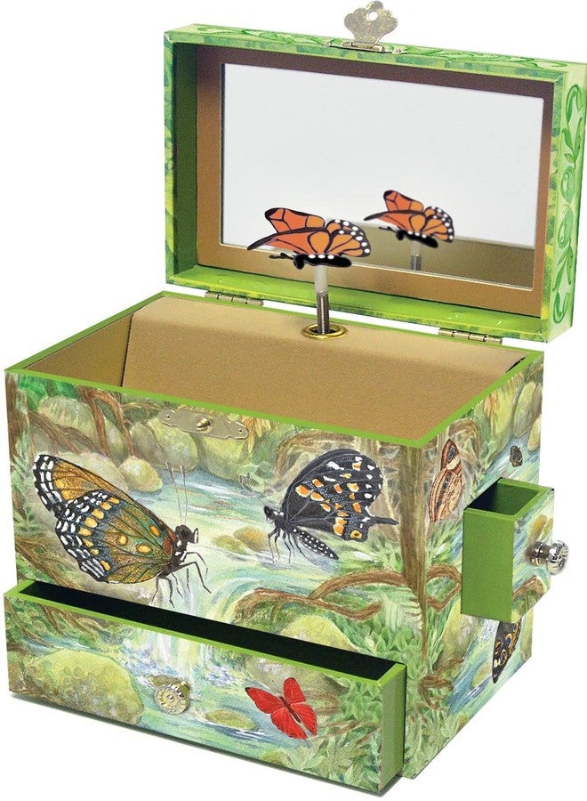 Enchantmints Monarch Butterfly Musical Jewelry Box Butterfly Spins to Music 4 Pullout Drawers - Image 1