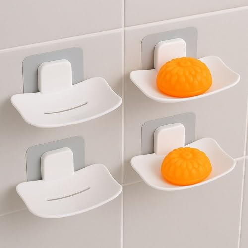Satpurush Bathroom Accessories, Bathroom Rack, Bathroom Shelf Organizer, Wall Mounted Shelf (4 x Soap Holder (White)) - Image 1
