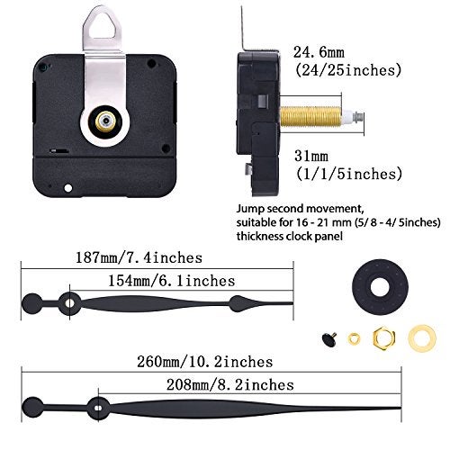 Hicarer High Torque Quartz Clock Movement Replacement Parts with 208 mm 82 Inches Long Spade Hands and Hanger 31 mm 115 inches - Image 3