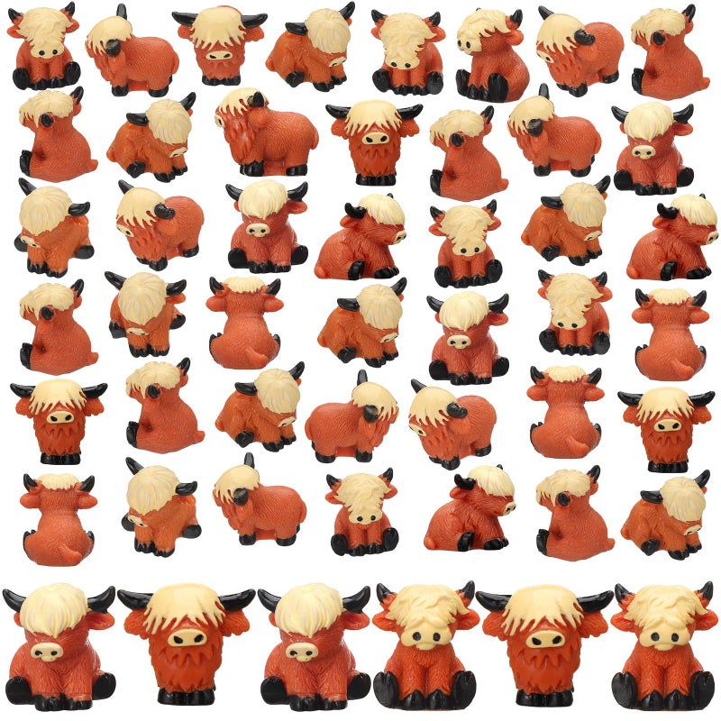 Suzile 100 Pcs Mini Resin Highland Cow Figurines Bulk Mini Cow Figurines Cute Resin Miniature Sculpture Ornament Highland Cows Gifts for Landscape Office Garden Desk Party Tabletop Decor - Image 2