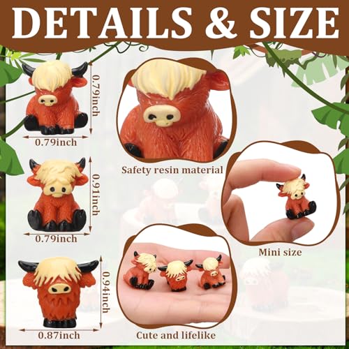 Suzile 100 Pcs Mini Resin Highland Cow Figurines Bulk Mini Cow Figurines Cute Resin Miniature Sculpture Ornament Highland Cows Gifts for Landscape Office Garden Desk Party Tabletop Decor - Image 3