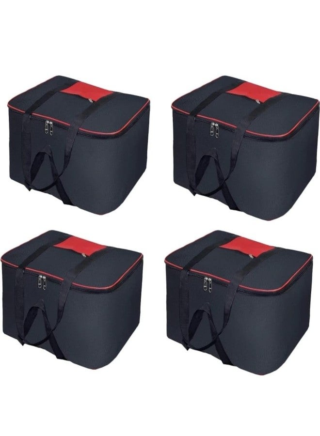 BUYEASY Premium Nylon Wardrobe Bag, Underbed Cloth Storage Organizer, Zippered Closure, Handle, Pack of 4, Black, Red - Image 1