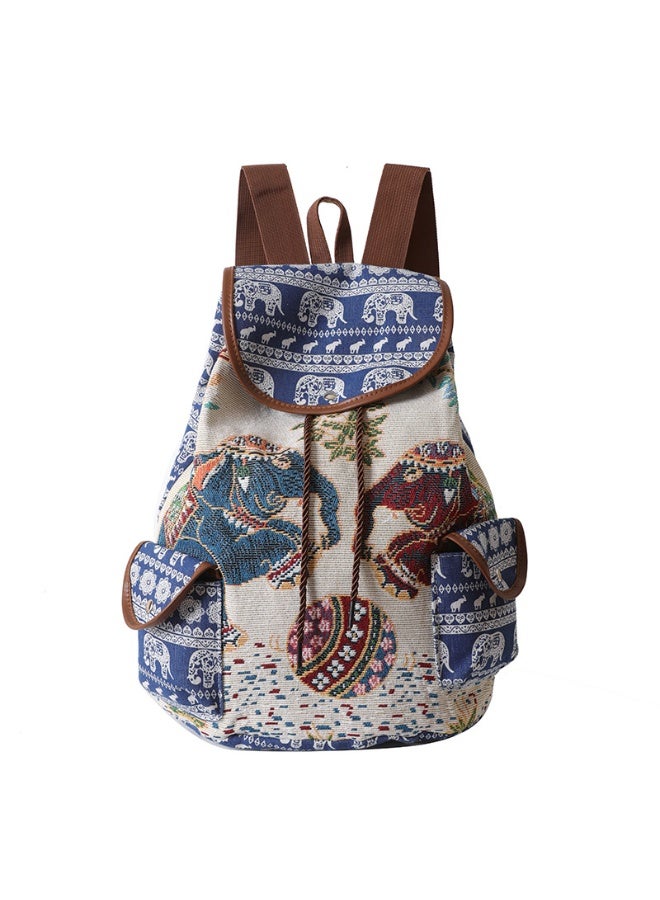 1-Piece Ethnic Retro Embroidered Style Backpack,Cartoon Animal Printed Canvas Books Backpack,Cute Versatile Fashion Travelling Bag - Image 1