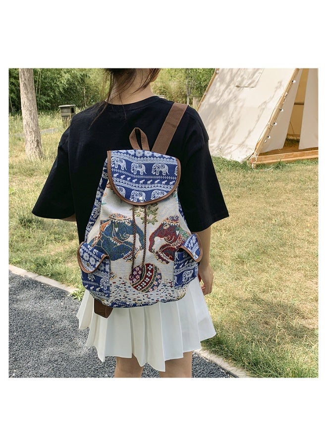 1-Piece Ethnic Retro Embroidered Style Backpack,Cartoon Animal Printed Canvas Books Backpack,Cute Versatile Fashion Travelling Bag - Image 2