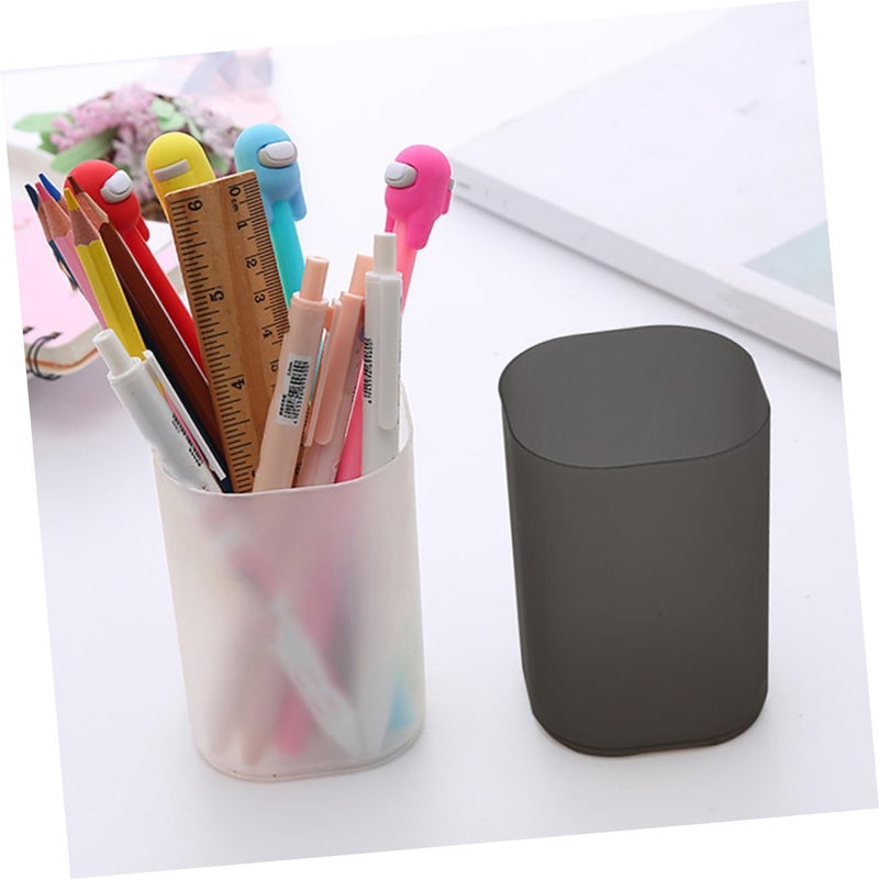 2Pcs Multifunctional Frosted Pen Pencil Holder Desktop Organizer For Makeup Brushes Storage Lightweight Material White Gray - Image 5
