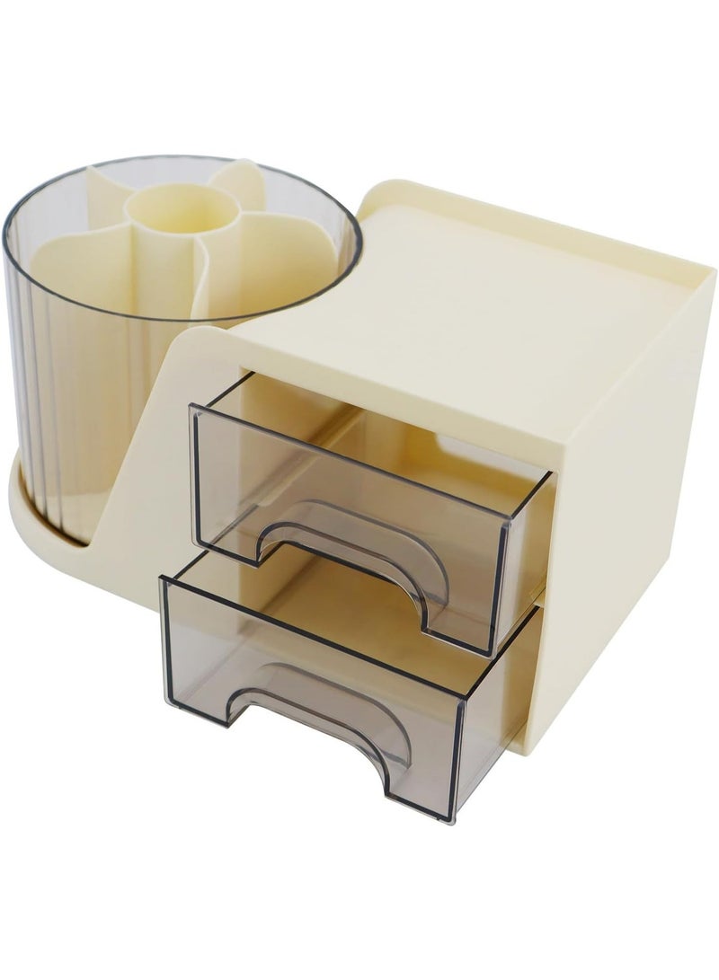 Desk organizer with a rotating pen and pencil holder and two small drawers; an office supply organizer for workspace tidying and storage. - Image 3