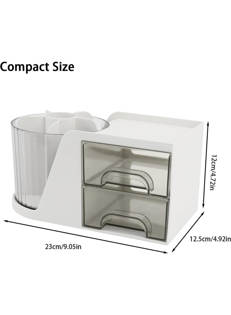 Desk organizer with a rotating pen and pencil holder and two small drawers; an office supply organizer for workspace tidying and storage. - Image 4