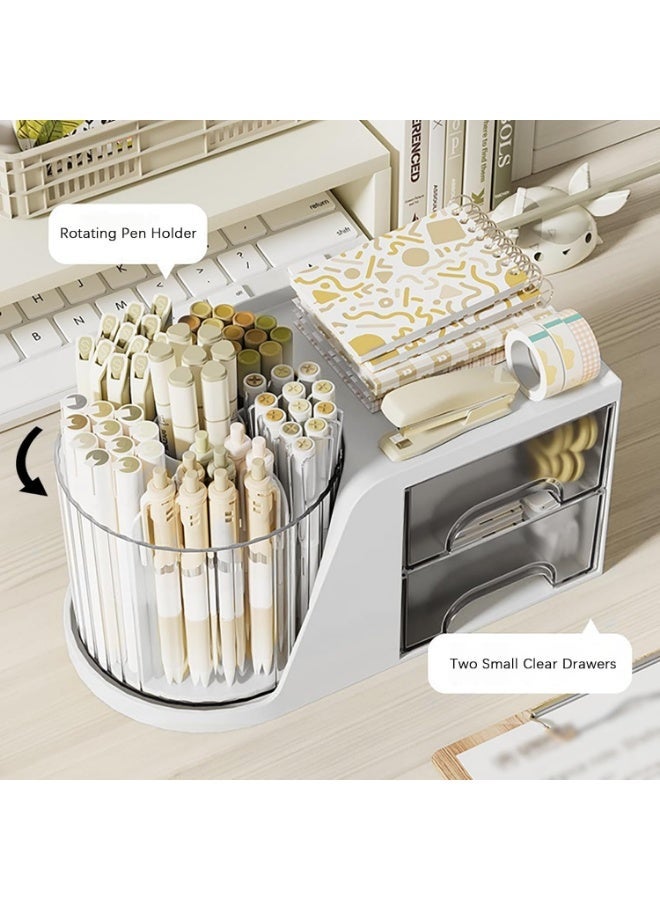 Desk organizer with a rotating pen and pencil holder and two small drawers; an office supply organizer for workspace tidying and storage. - Image 5