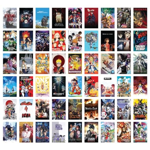 KARTMEN Cardstock Pack Of 54 Anime Manga Wall Collage Kit For Bedroom, Living Room, Office-4X6 Inches-Glue Dots Included - Image 1