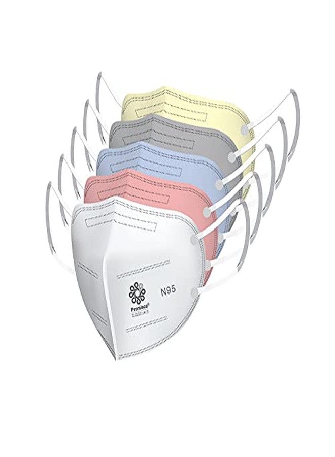 بروميسكا قناع بروميسكا النسائي N95 (عبوة من 5 قطع) بحلقة أذن مع 5 طبقات ترشيح، مصنوع من مادة Meltblone الأصلية بألوان الباستيل (متوسط، متعدد الألوان) - Image 1
