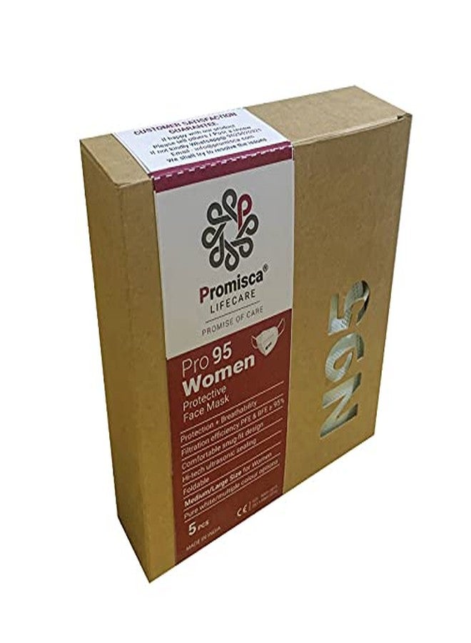 بروميسكا قناع بروميسكا النسائي N95 (عبوة من 5 قطع) بحلقة أذن مع 5 طبقات ترشيح، مصنوع من مادة Meltblone الأصلية بألوان الباستيل (متوسط، متعدد الألوان) - Image 3