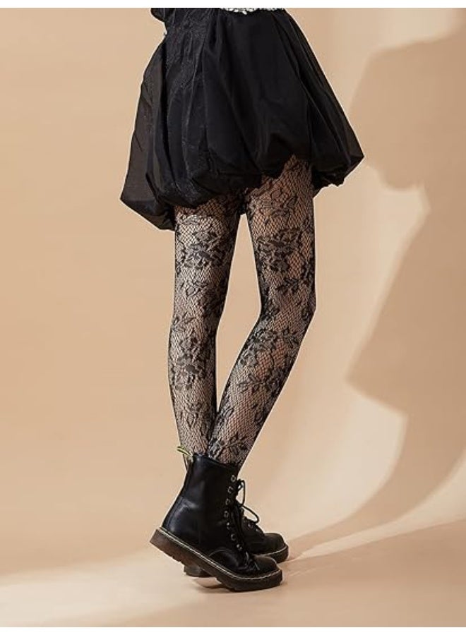 Women's Patterned Fishnet Tights High Waist Pantyhose Floral Stockings - Image 3