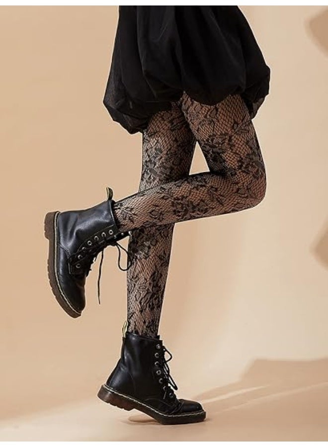 Women's Patterned Fishnet Tights High Waist Pantyhose Floral Stockings - Image 2