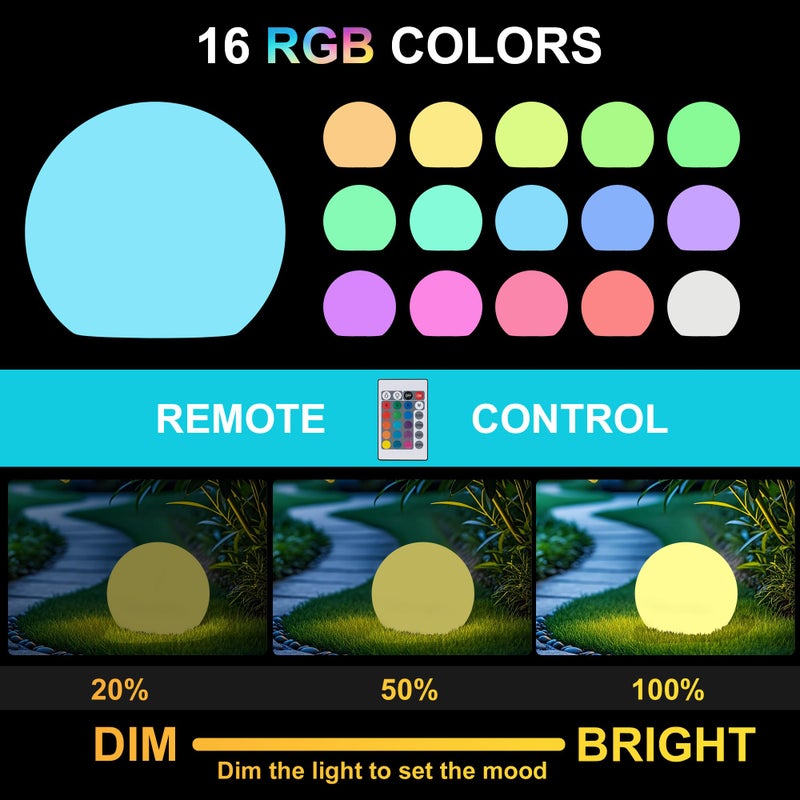 shumi شومي ضوء الكرة الشمسية - مصباح طاولة خارجي LED بحجم 12 بوصة، 16 لون RGB وضوء كروي قابل للتعتيم مع جهاز تحكم عن بعد، زينة للفناء، الحديقة، الساحة، الشاطئ، الممر، الحضانة - Image 4
