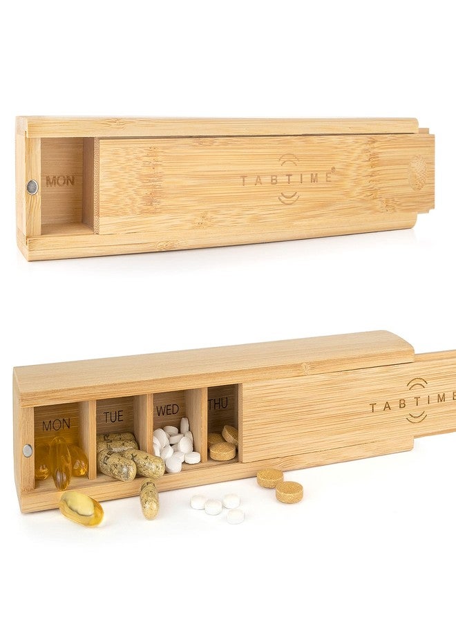 Tabtime Bamboo Weekly Pill Organizer - 7 Day Wood Tablet Box - Ideal Aesthetic Pill Organizer for Vitamins or Supplements​ - Image 1