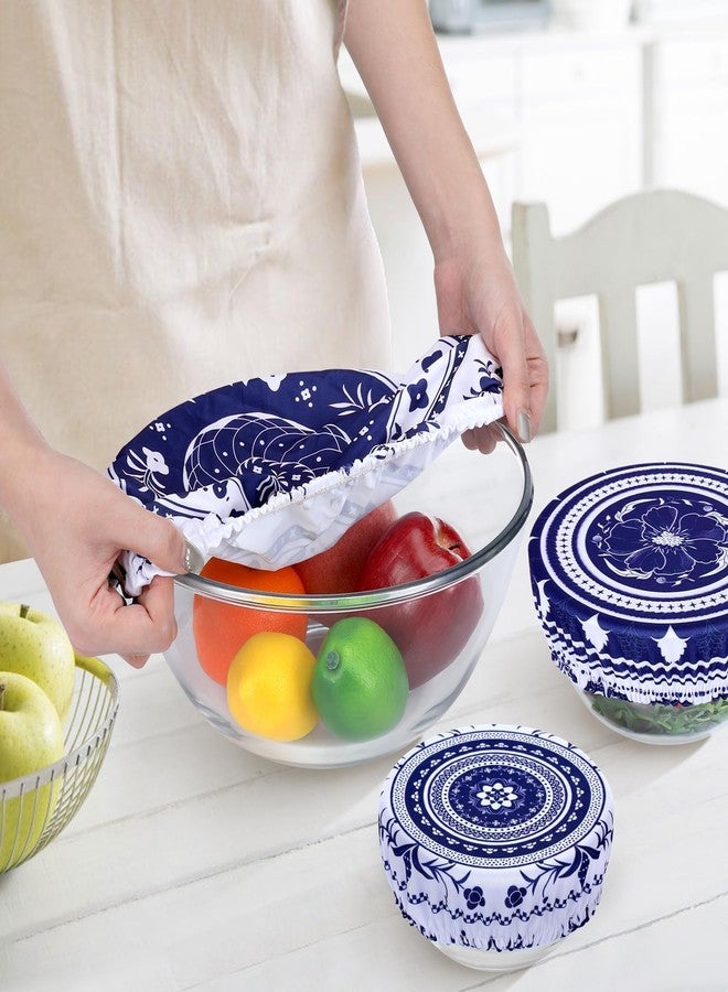 Revahope 5 Pieces Bowl Covers Reusable, 5 Size Stretch Cloth Bowl Covers for Bread Proofing Cotton Fabric Elastic Bowl Covers Reusable Food Covers Washable for Food Fruits Leftover (Blue Vine) - Image 3