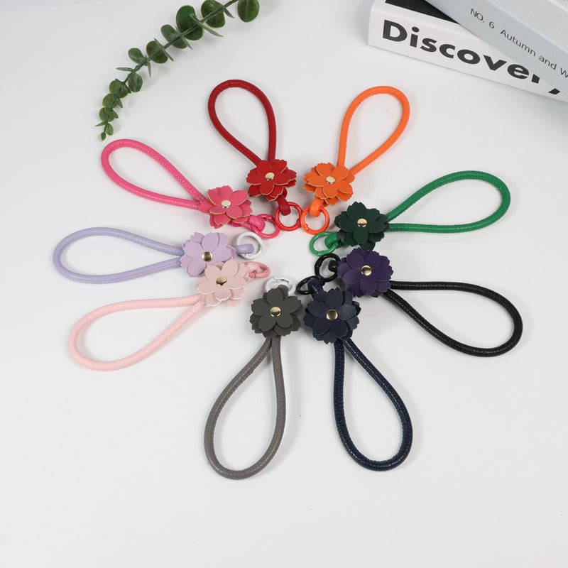 Modern Fashion PU Leather Lanyard Candy Color Flower Advanced Sense Keychain Bag Hanging Accessories Mobile Phone Lanyard - Image 4